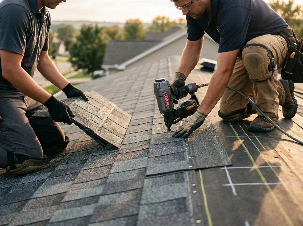 Professional roofer working on a residential roof in West Carson